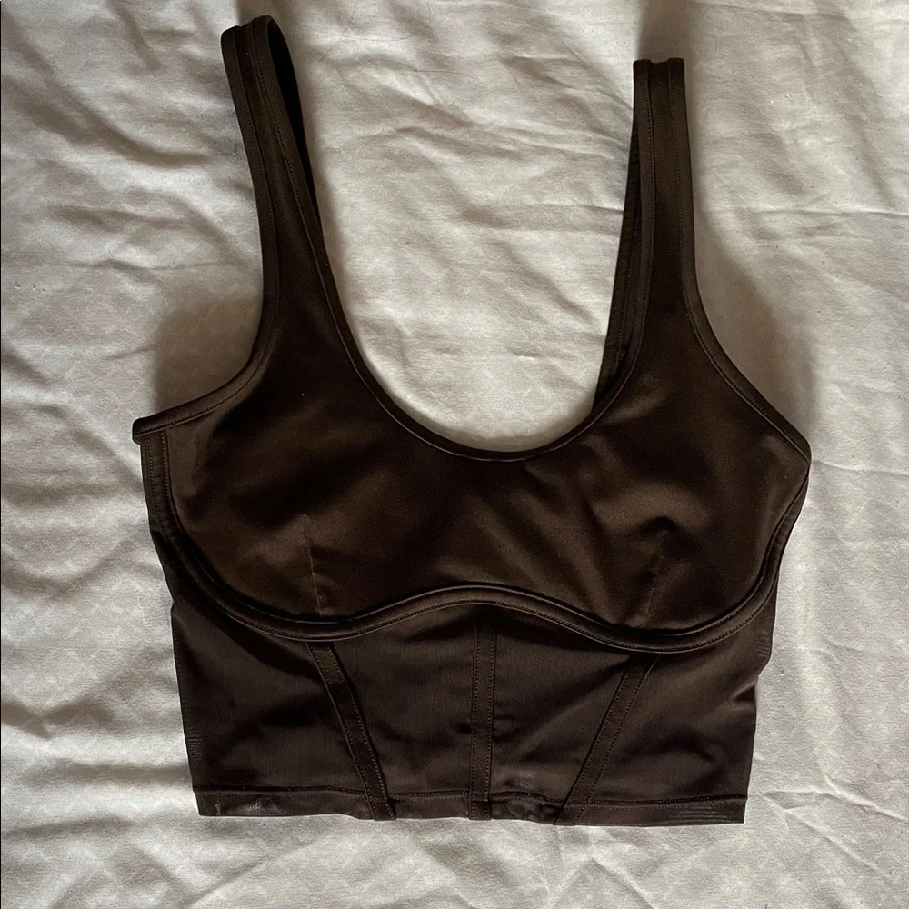 brown alo yoga airbrush mesh corset tank top - Picture 2 of 4